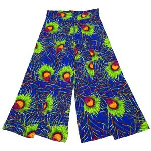 Wide Leg Open Wrap Layered Pant Smocked Palazzo Tropical Peacock Women XL